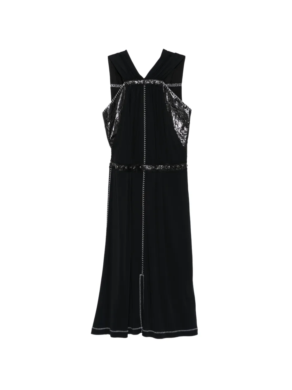 Bottega Veneta Pre-Owned Studded Black Panel Midi Dress - Nero