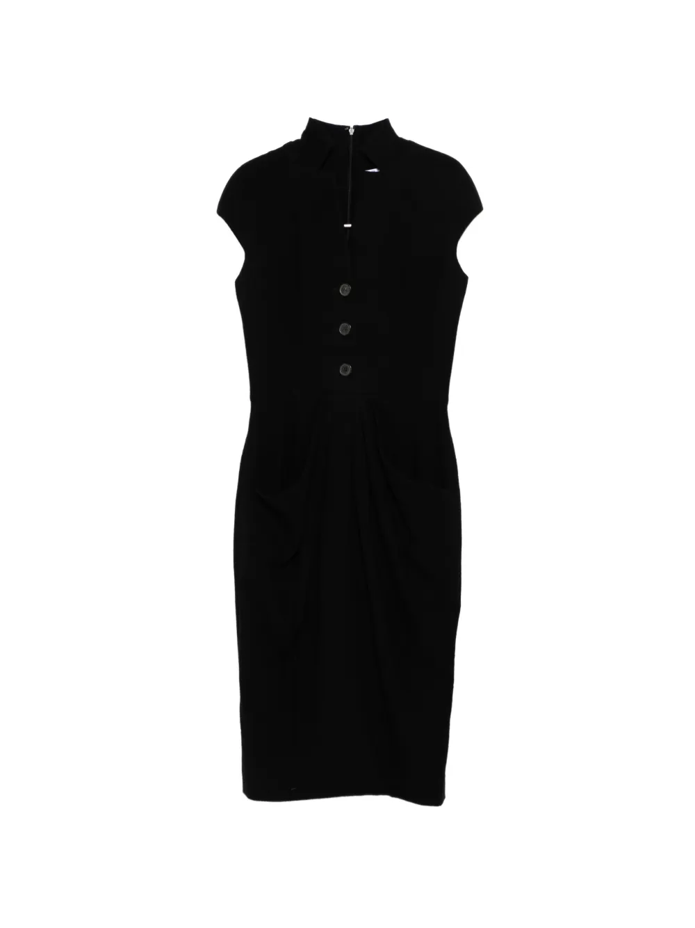Christian Dior Pre-Owned Tailored Black Wool Draped Midi Dress - Nero