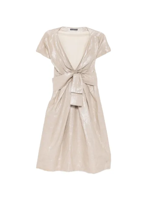 Alexander McQueen Pre-Owned Metallic Gold Draped Linen Midi Dress