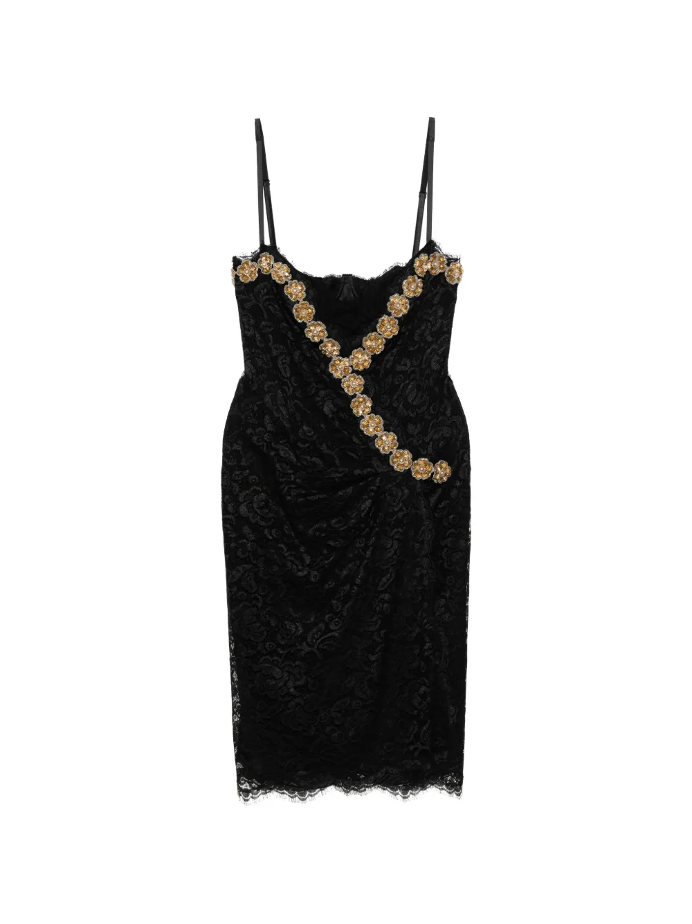Dolce & Gabbana Pre-Owned floral embellishmented slip lace dress - Black