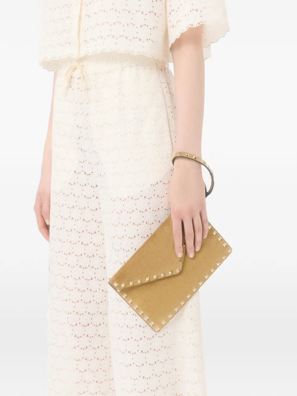 Valentino Garavani Rockstud suede clutch bag - Toni neutri