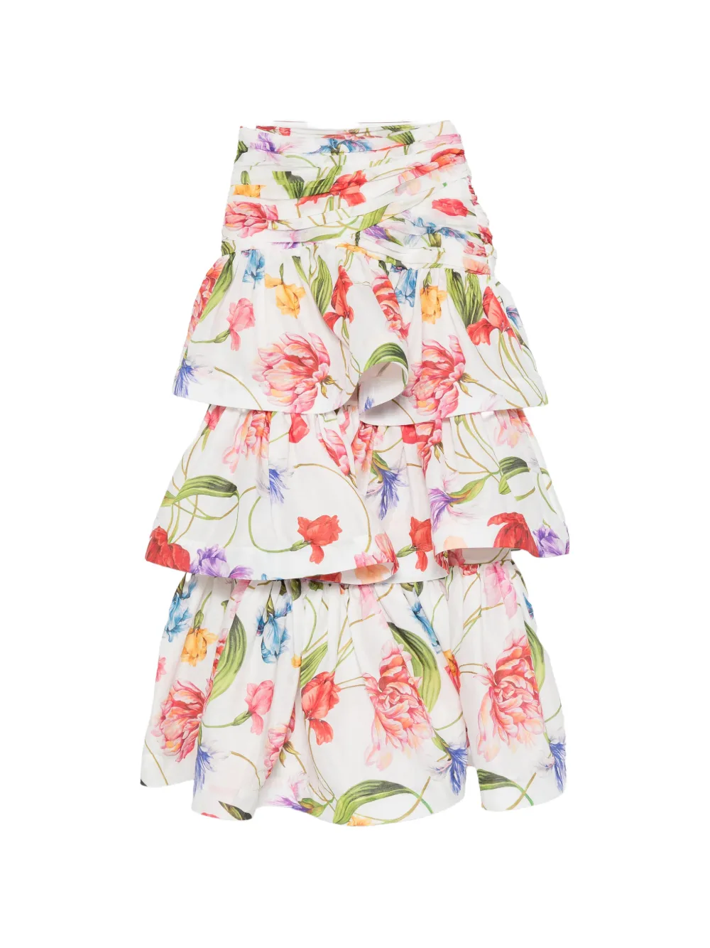 LAVI COUTURE floral-print tiered skirt - Bianco