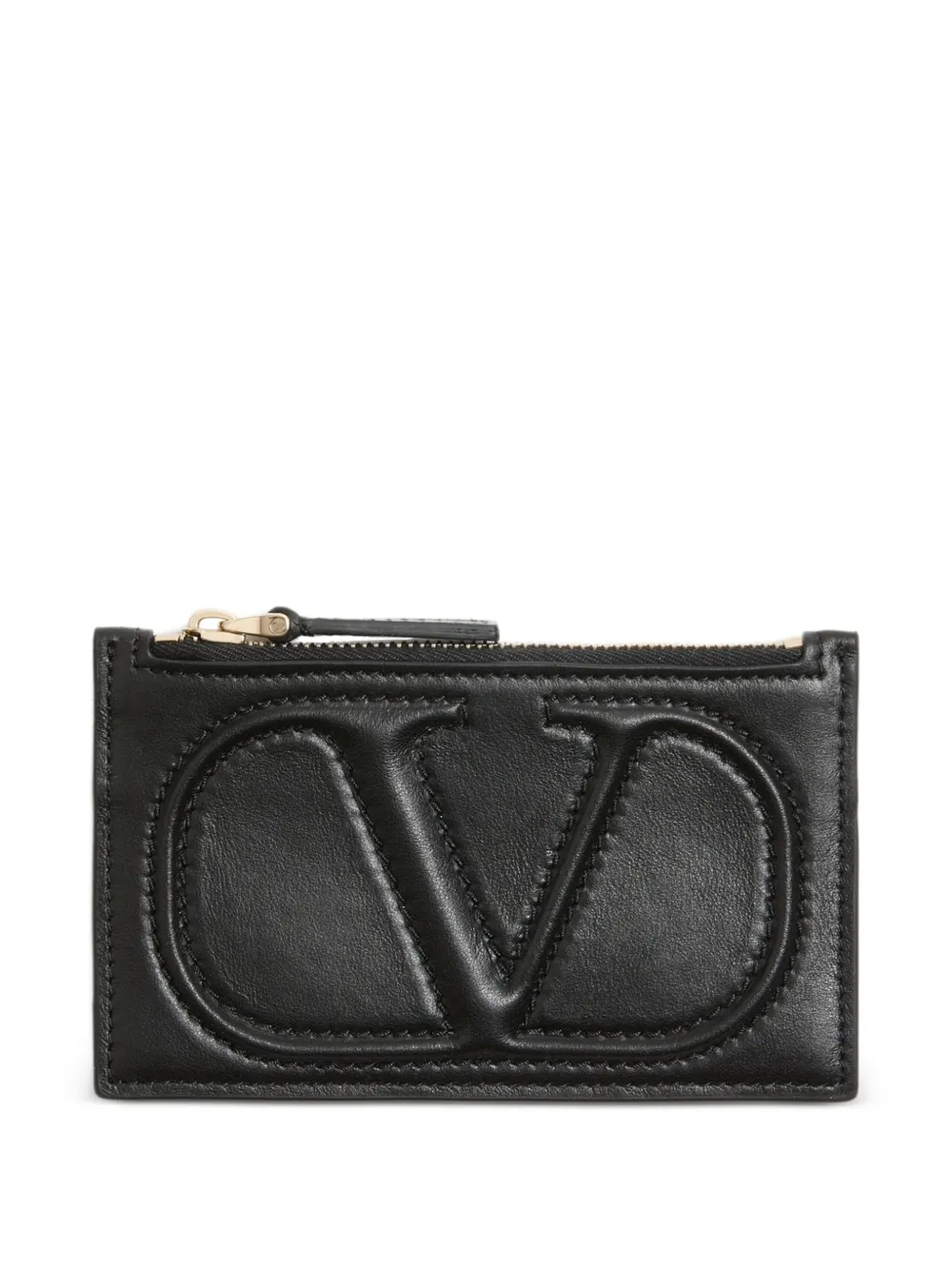 Valentino Garavani Portacarte con zip VLogo Walk in pelle di vitello - Nero