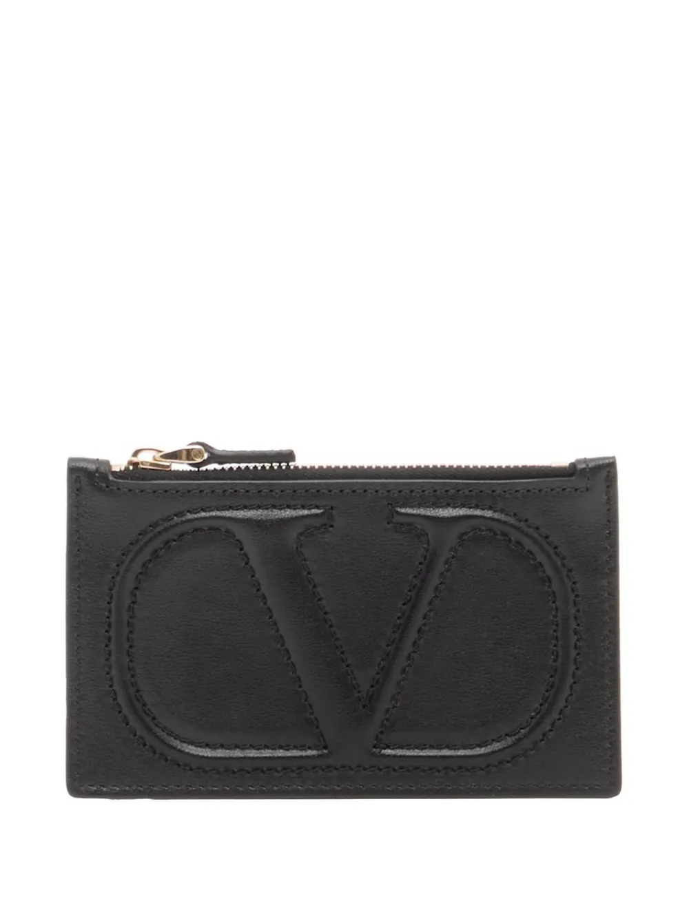 Valentino Garavani Portacarte VLogo Walk in pelle di vitello con zip - Nero