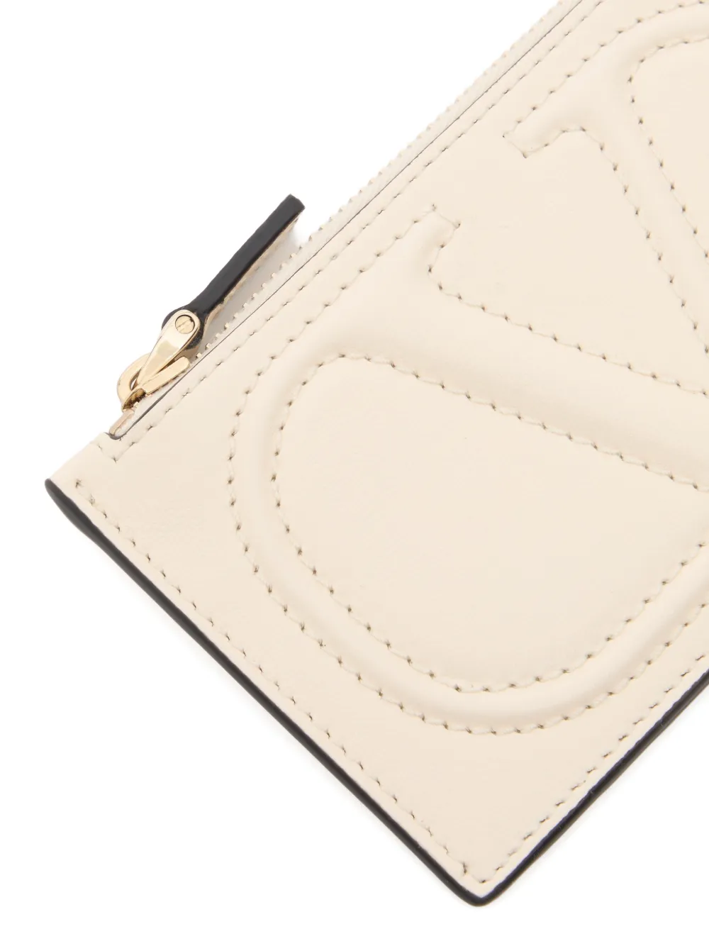 Valentino Garavani VLogo Walk kalfsleren pasjeshouder met rits Beige