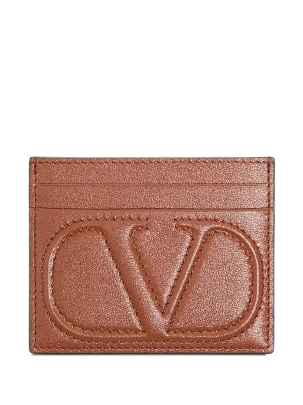 Valentino Garavani Portacarte VLogo Walk in pelle di vitello - Marrone