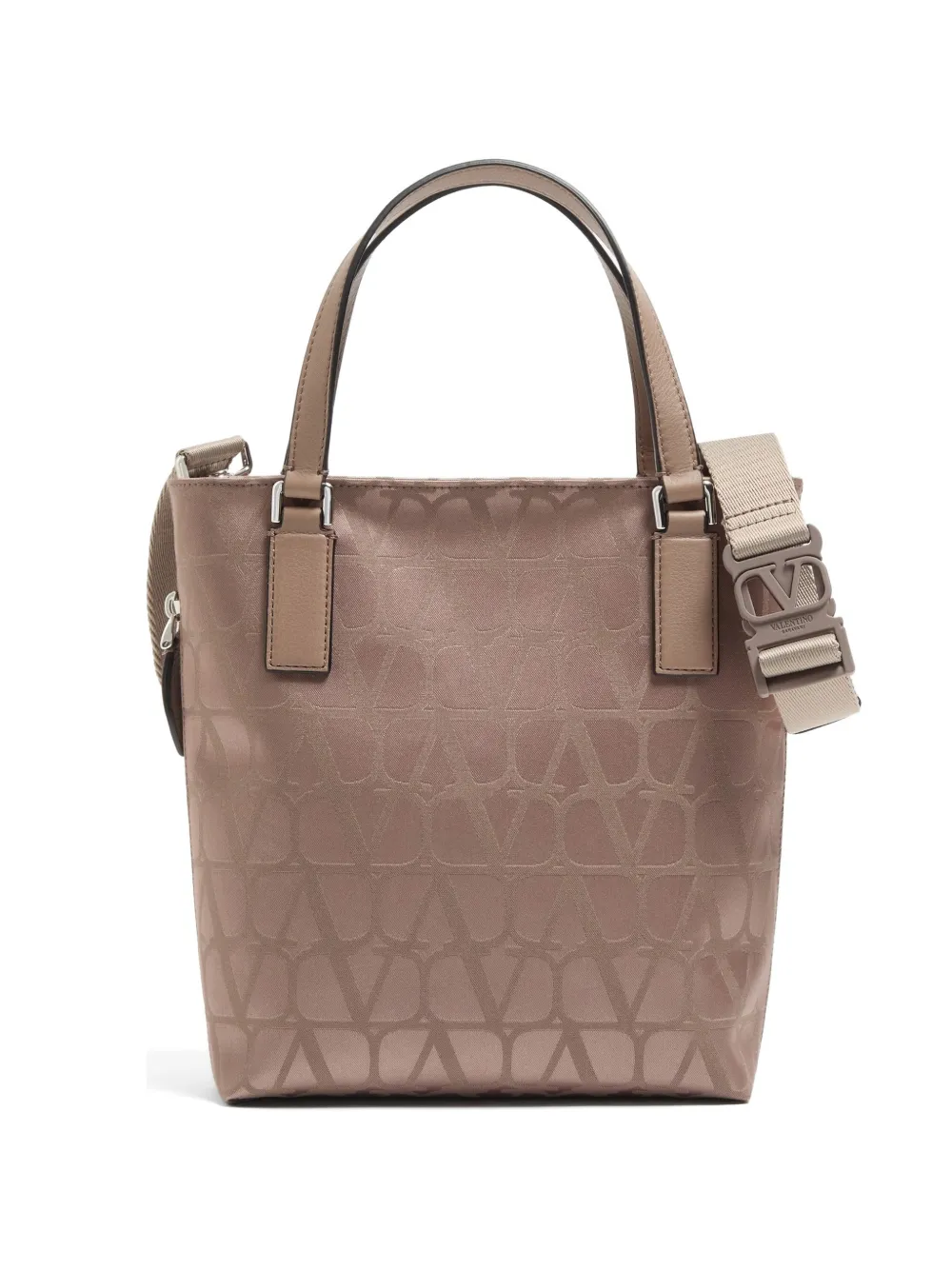 Valentino Garavani Mini Toile Iconographe Shopping Bag aus technischem Stoff mit Lederdetails - Nude