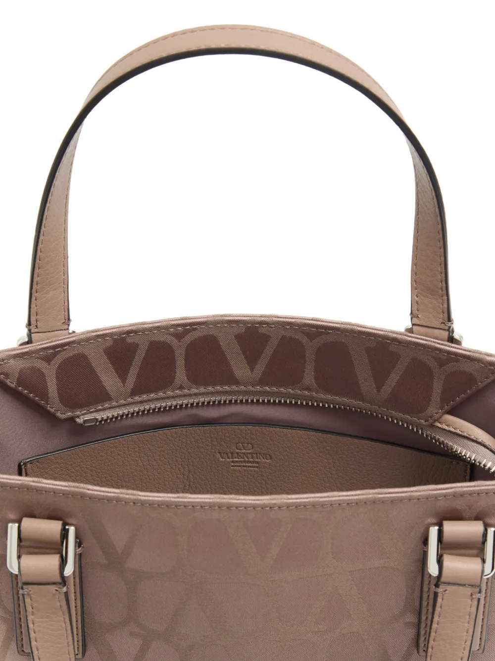 Valentino Garavani Toile Iconographe mini-shopper in technische stof met leren details Beige