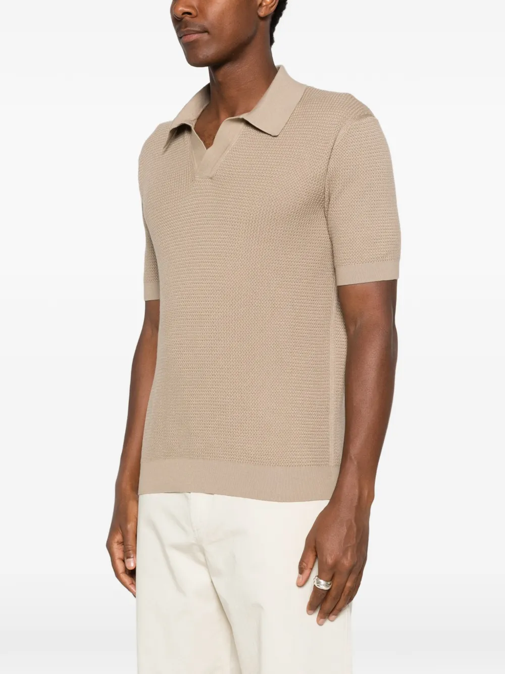 Zegna Wafelgebreid T-shirt met V-hals Beige