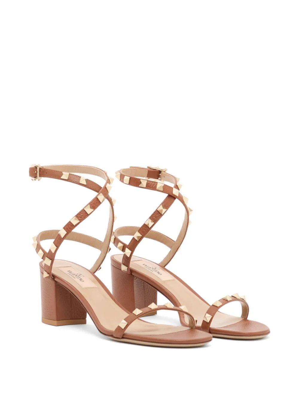 Valentino Garavani Rockstud kalfsleren sandalen met elandenprint en bandjes 60 mm Bruin