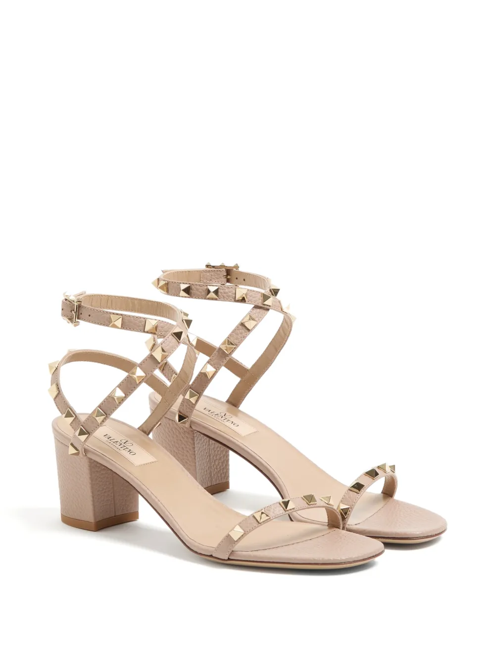 Valentino Garavani Rockstud kalfsleren sandalen met elandenprint en bandjes 60 mm Beige
