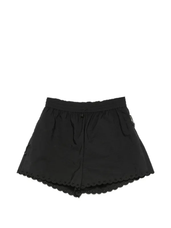 Cecilie Bahnsen Scalloped-edge Floral-embellished Shorts in Black