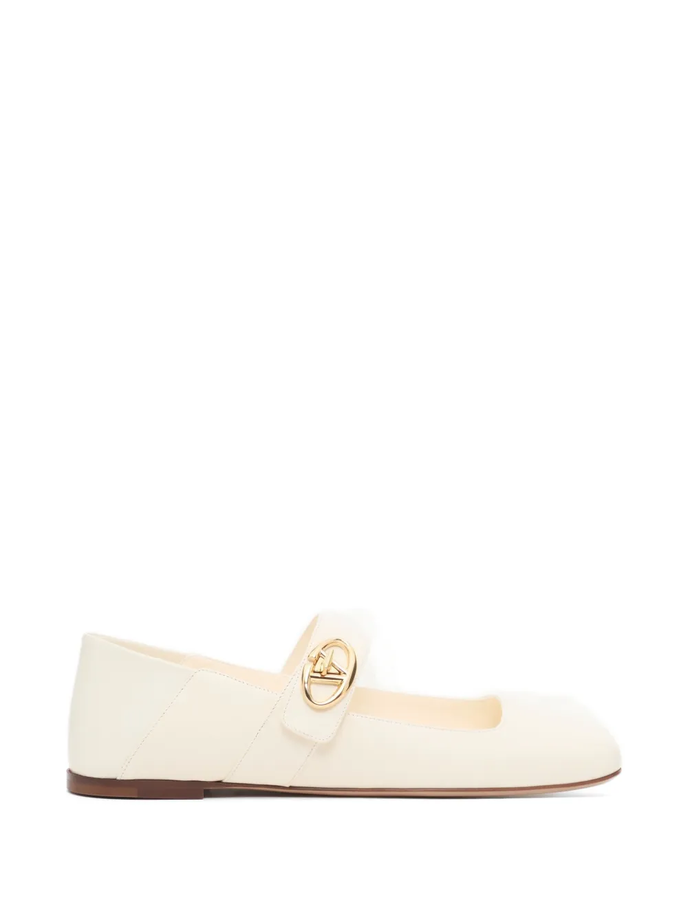 Valentino Garavani Mary-Jane VLogo Locker calfskin ballerinas - Toni neutri