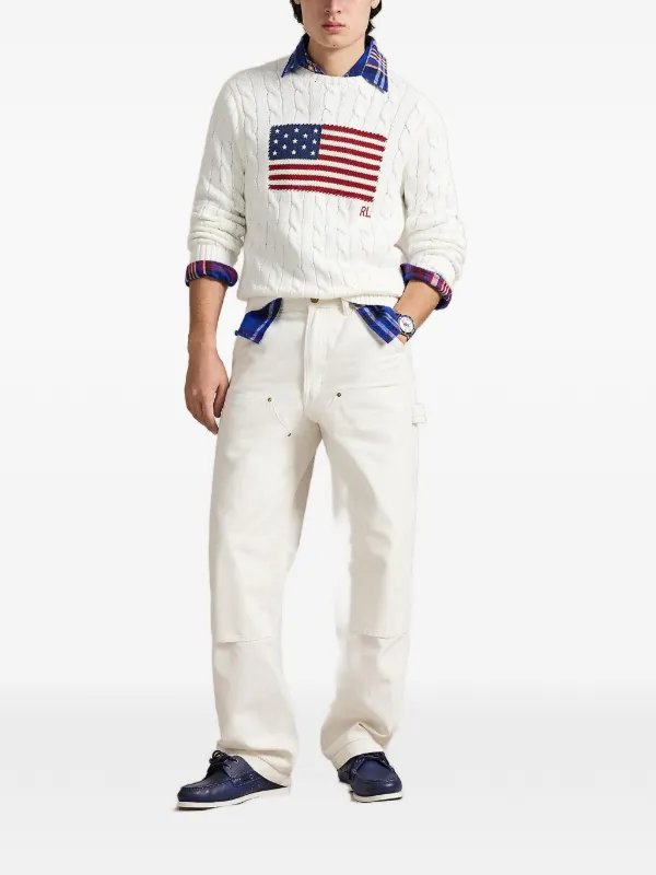 Polo Ralph Lauren cable-knit flag-motif Sweater | White | FARFETCH