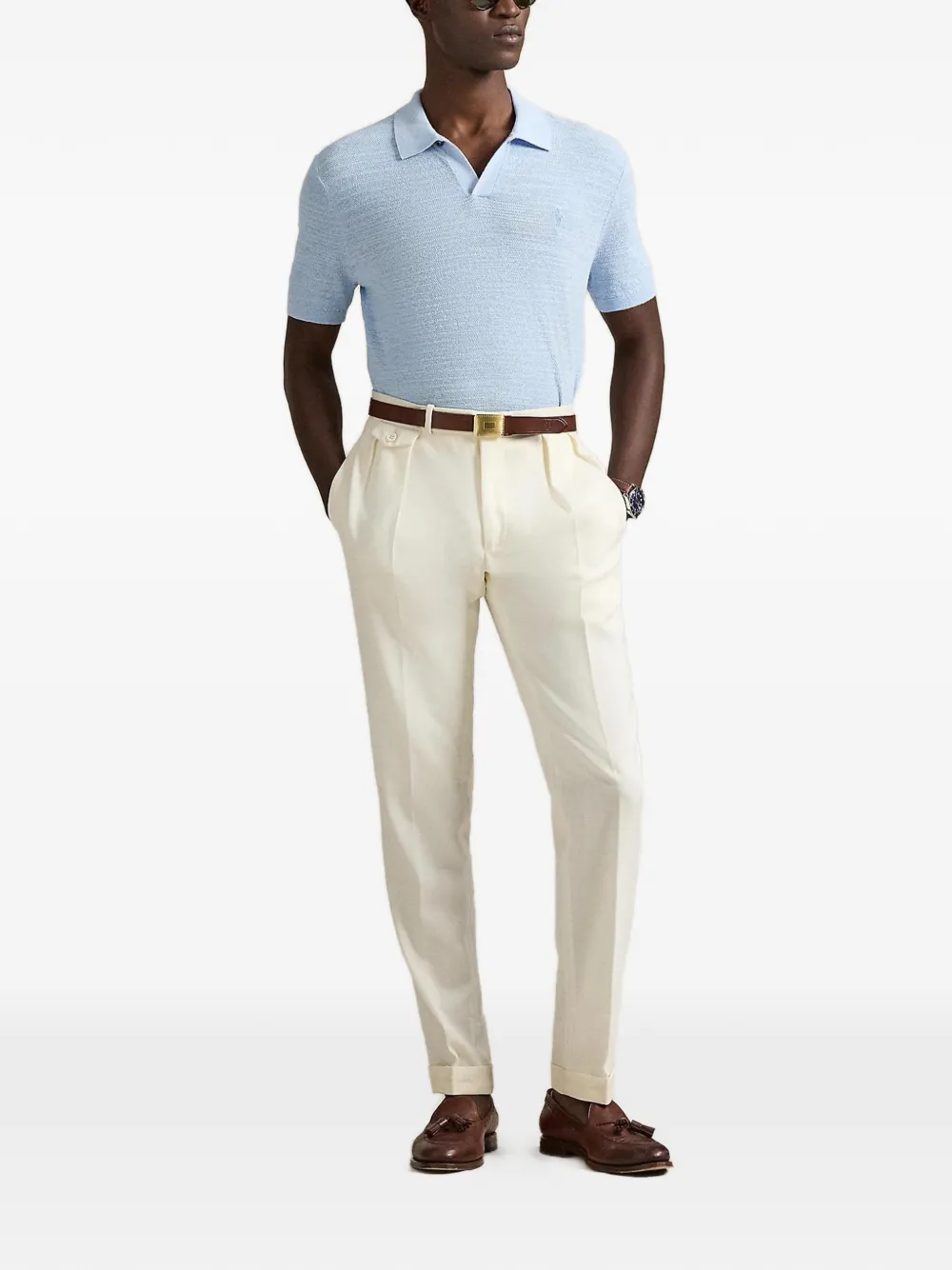 Polo Ralph Lauren Slub-gebreid poloshirt Blauw