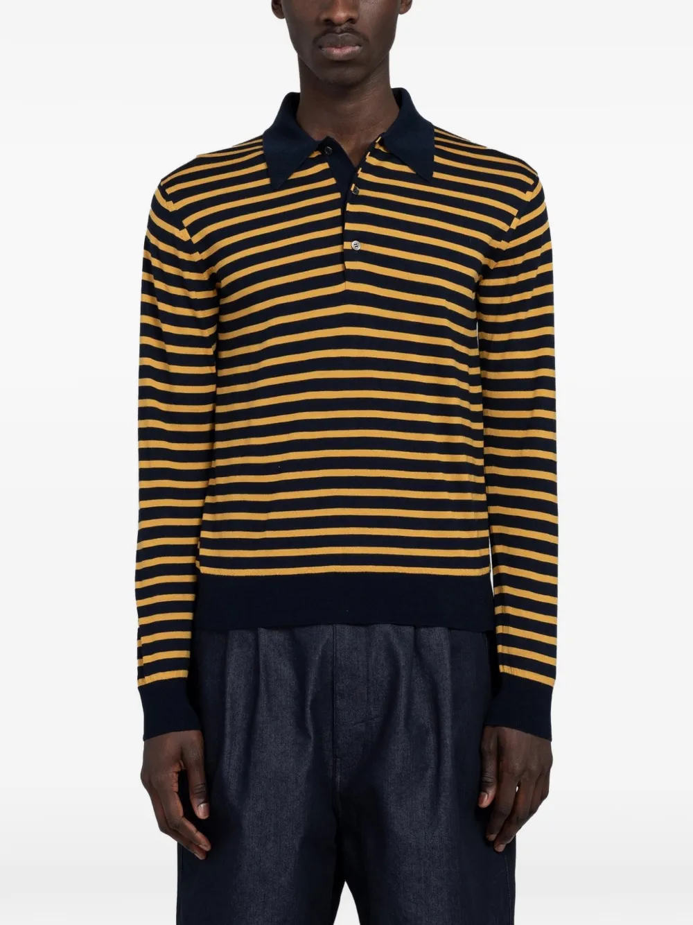 Junya Watanabe MAN striped long-sleeved polo shirt - Blu