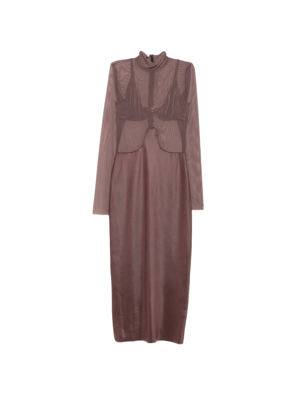 Mazzei mesh-panelled long-sleeve dress - Marrone