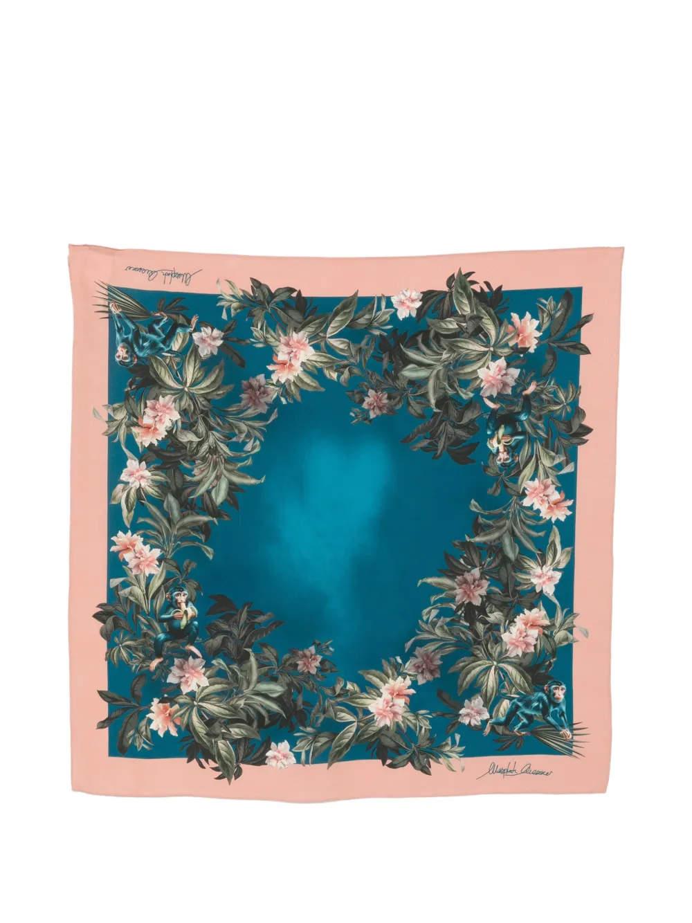 Mazzei floral-print monkey-motif bandana - Blu