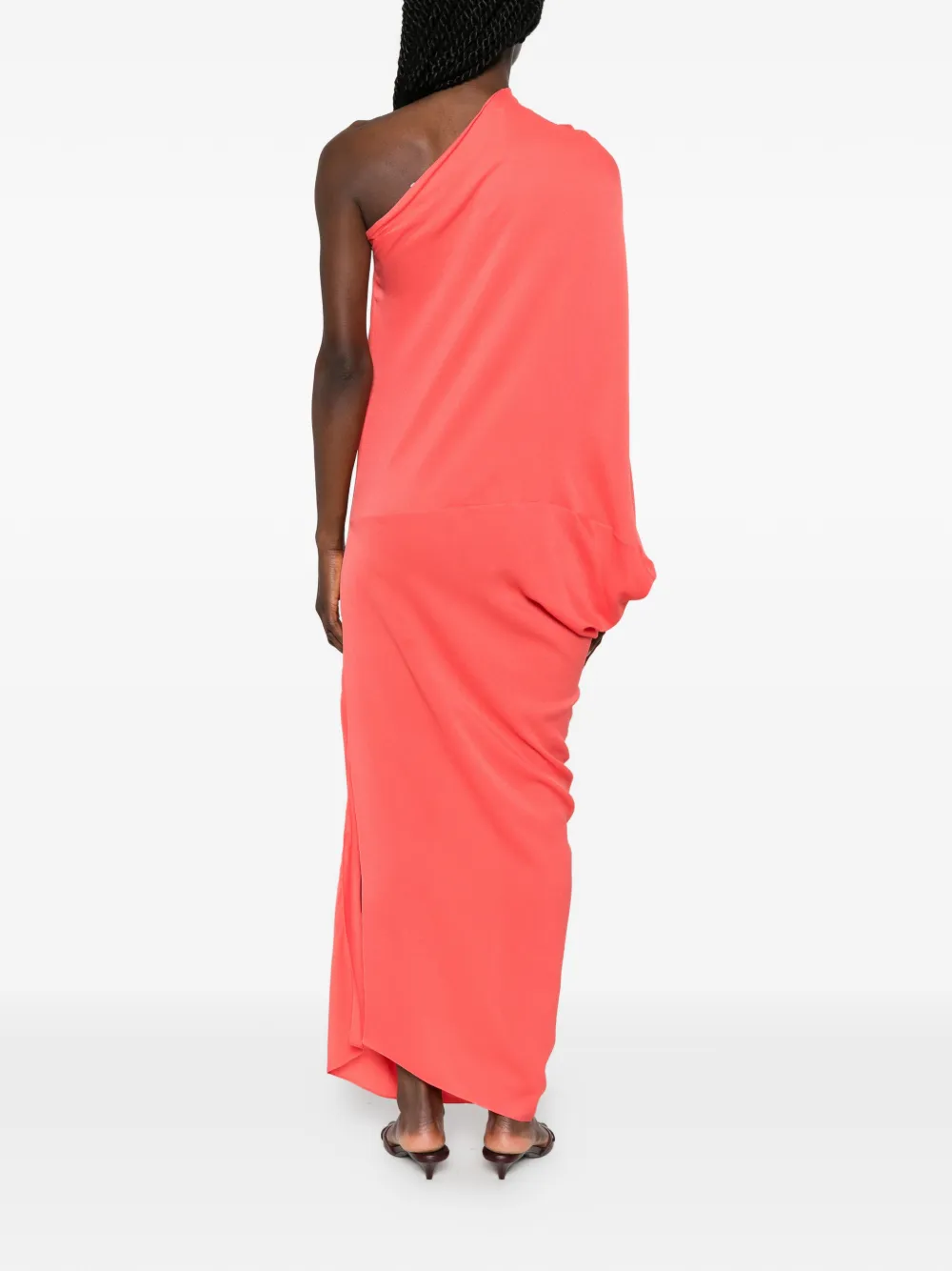 Cortana One-shoulder Draped Dress in Red, view 4