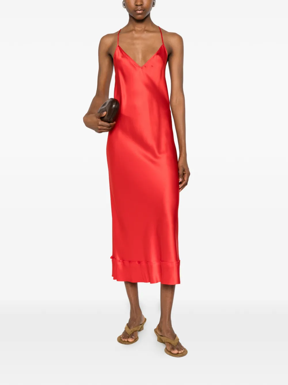 Lee Mathews Midi-jurk met satijnen afwerking Rood