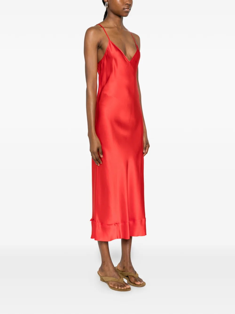Lee Mathews Midi-jurk met satijnen afwerking Rood