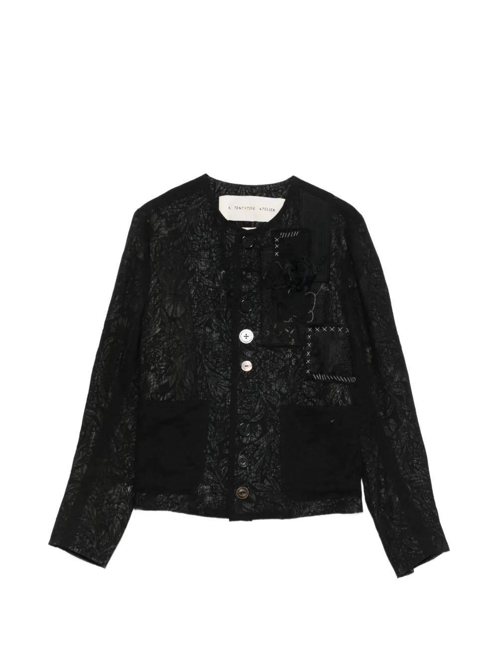 A Tentative Atelier floral-jacquard patch-detail jacket - Nero
