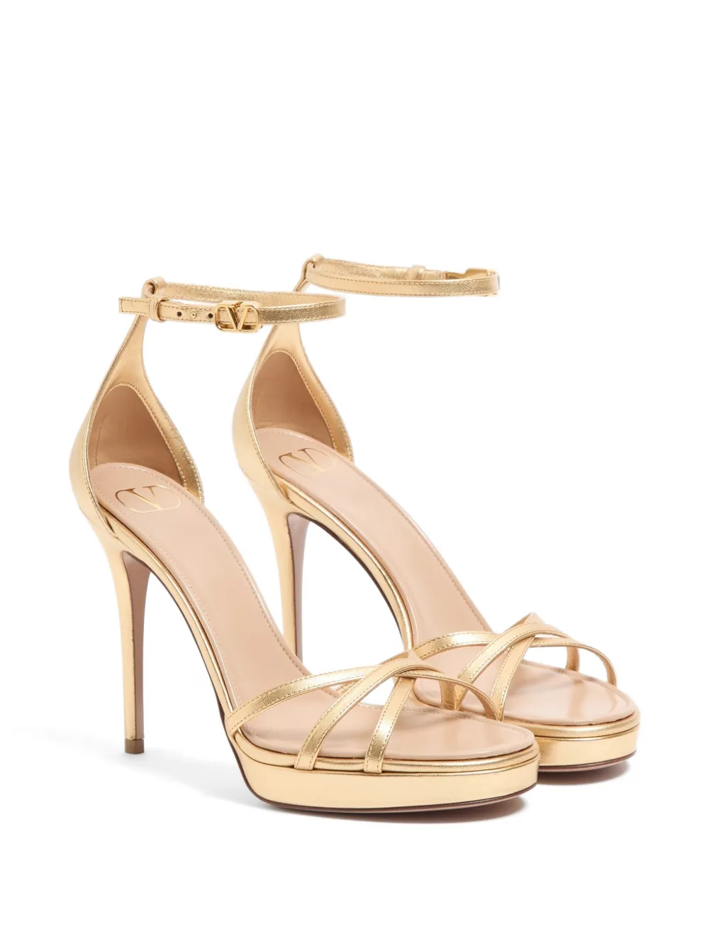 Valentino Garavani Eveninglam gelamineerde nappa leren sandalen met plateauzool 120 mm Goud