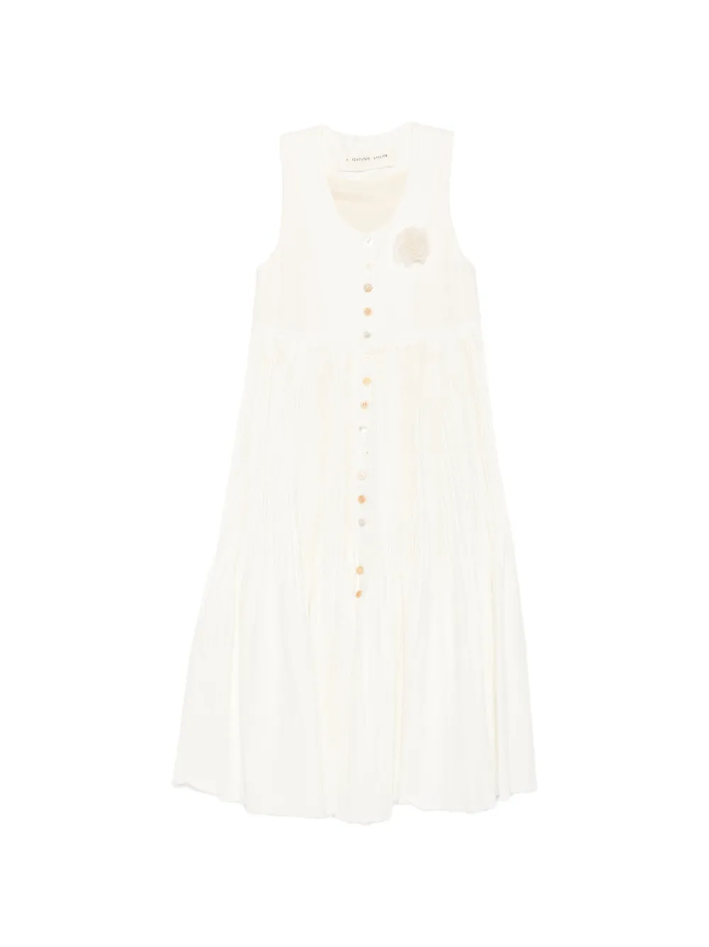 A Tentative Atelier pleated floral-appliqué dress - Bianco