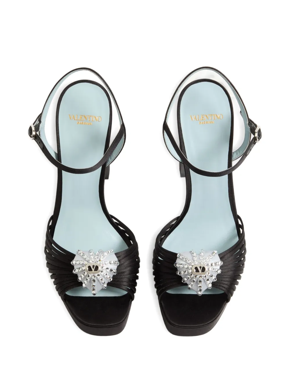 Valentino Garavani 115 mm Coeur Royal satijnen sandalen met plateauzool Zwart