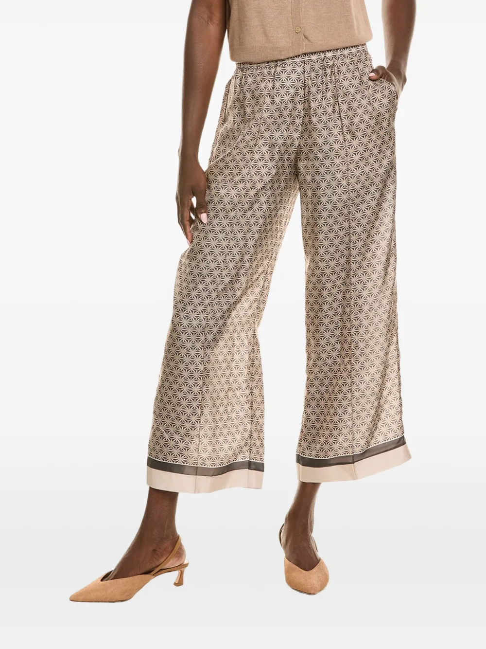 Brunello Cucinelli geometric-print wide-leg trousers - Nude