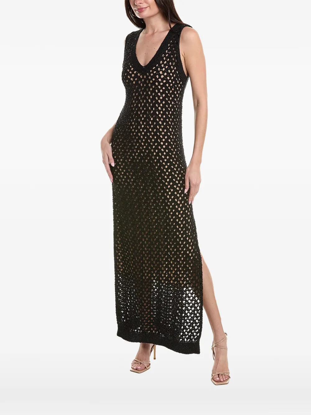 Brunello Cucinelli crochet-knit sleeveless maxi dress - Schwarz