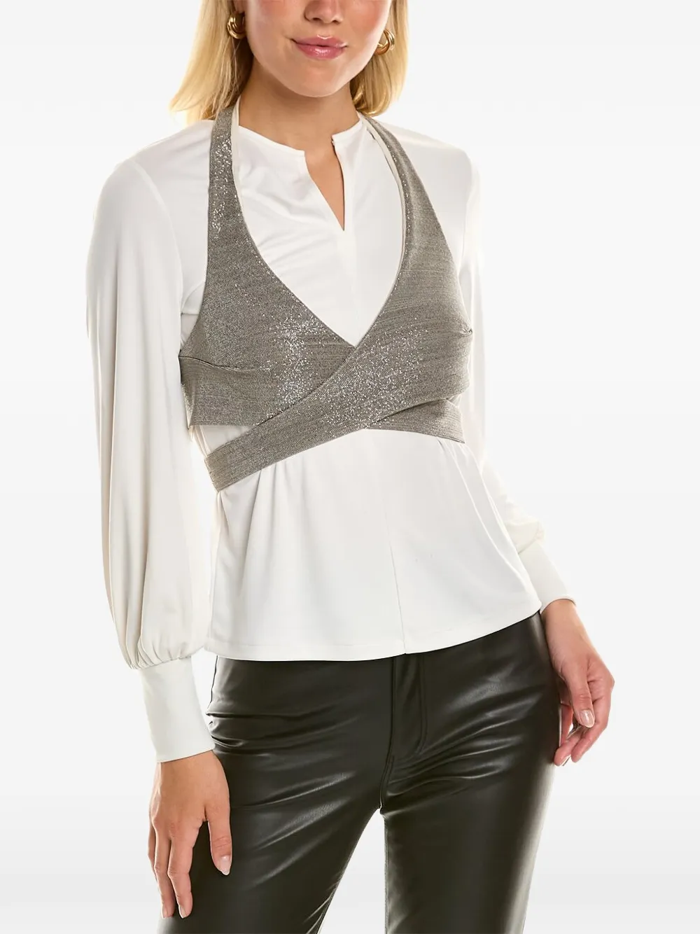Brunello Cucinelli metallic-overlay V-neck blouse - Weiß