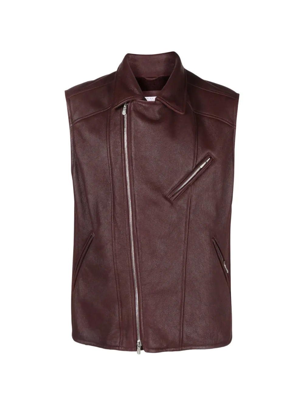 Brunello Cucinelli zip-up leather biker vest - Rosso