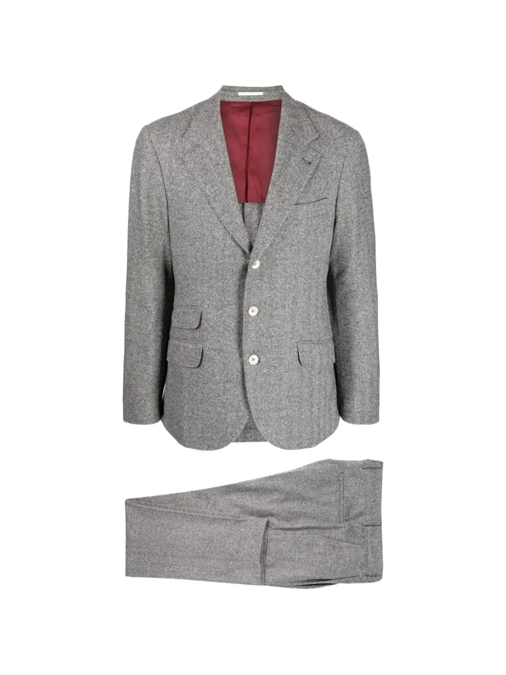 Brunello Cucinelli herringbone single-breasted two-piece suit - Grigio