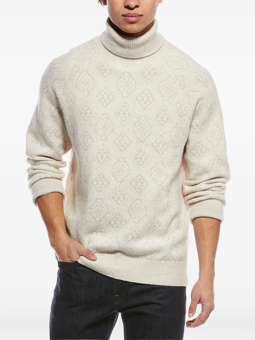 Brunello Cucinelli geometric-jacquard roll-neck sweater - Toni neutri