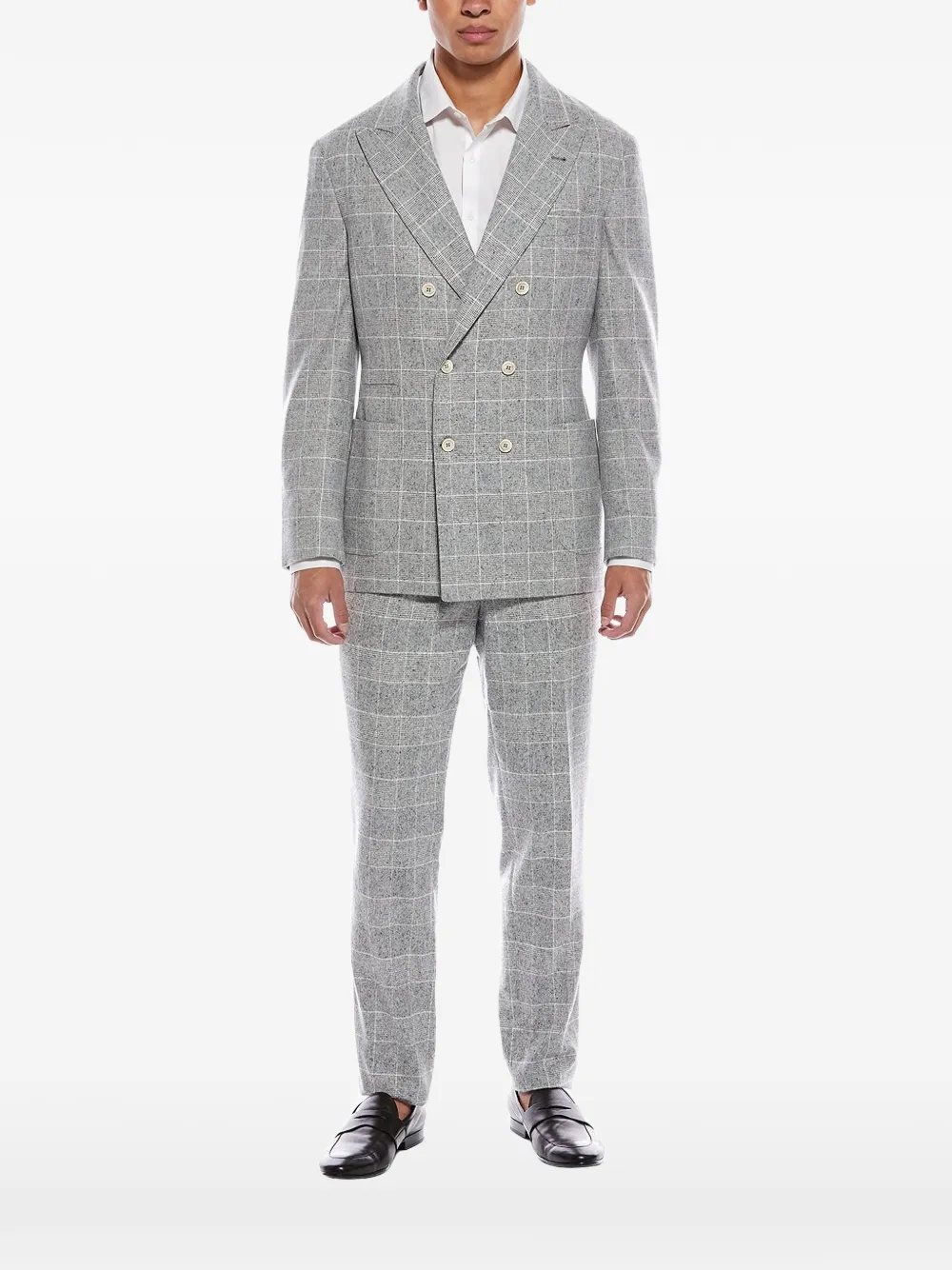 Brunello Cucinelli double-breasted checkered suit - Grigio