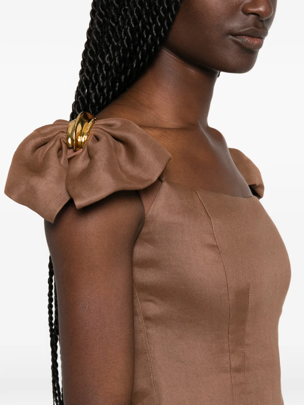 Elisabetta Franchi Off-shoulder jurk met strik-detail Bruin