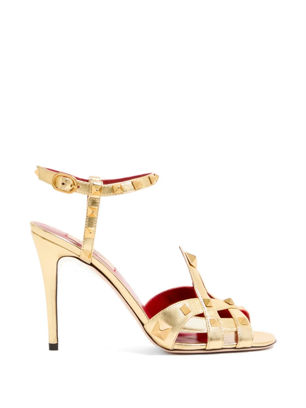 Valentino Garavani Studdy sandal in laminated nappa leather 100mm - Gold