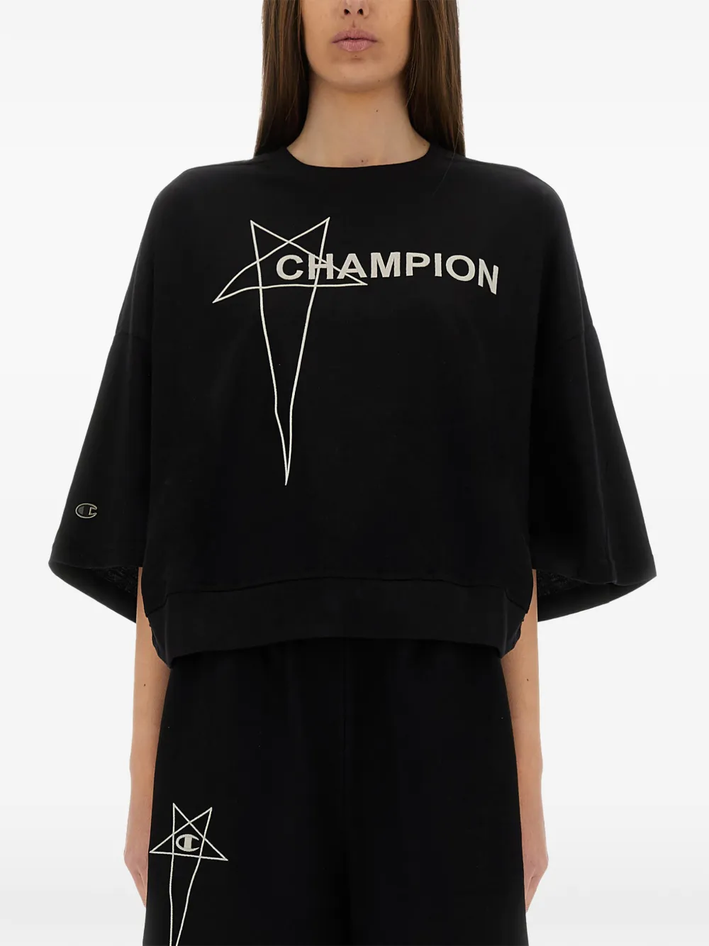 Rick Owens X Champion T-shirt crop con stampa - Nero