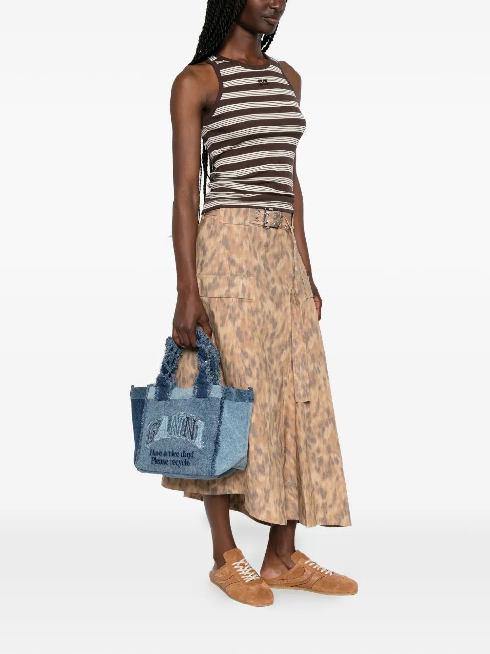 GANNI Shopper met vlakken en franje Blauw