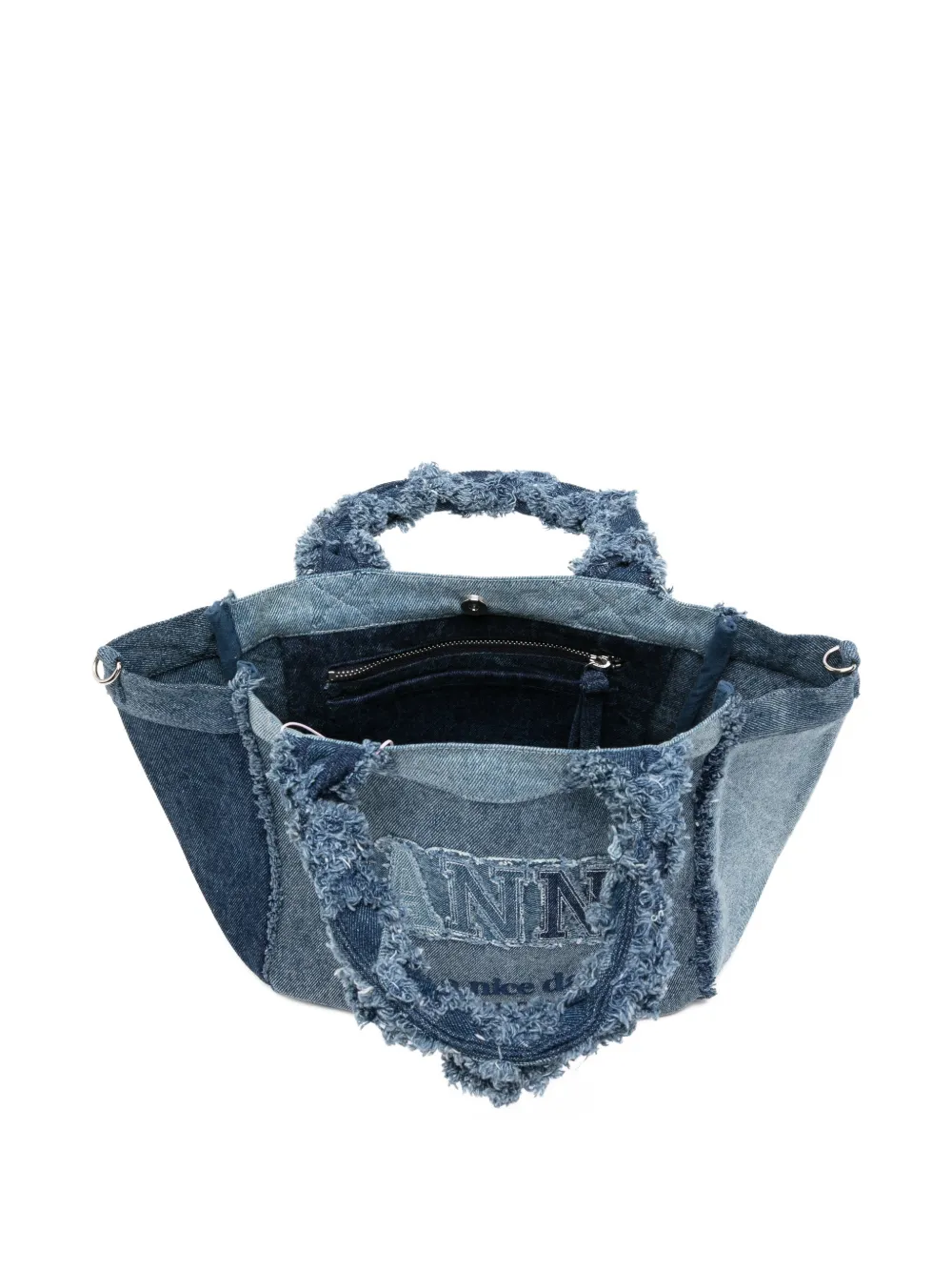 GANNI Shopper met vlakken en franje Blauw