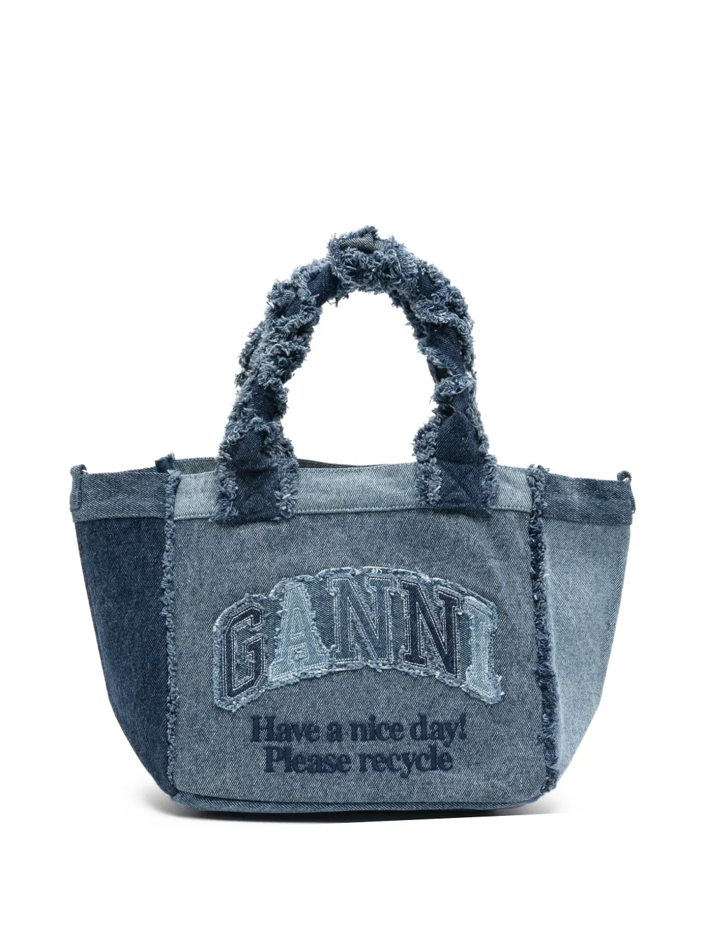 GANNI frayed panelled tote bag - Blue