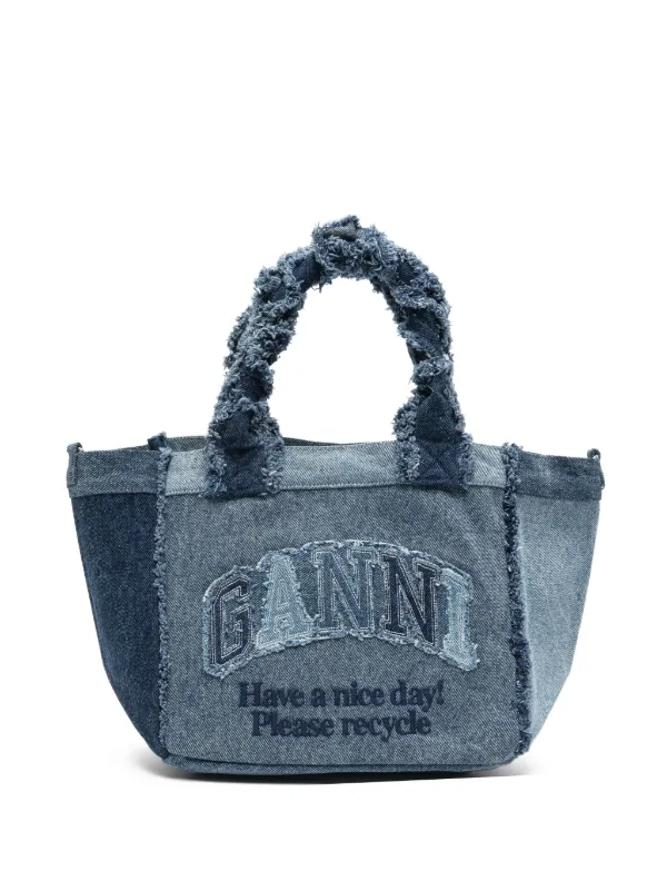 Ganni Frayed Panelled Tote Bag in Blue