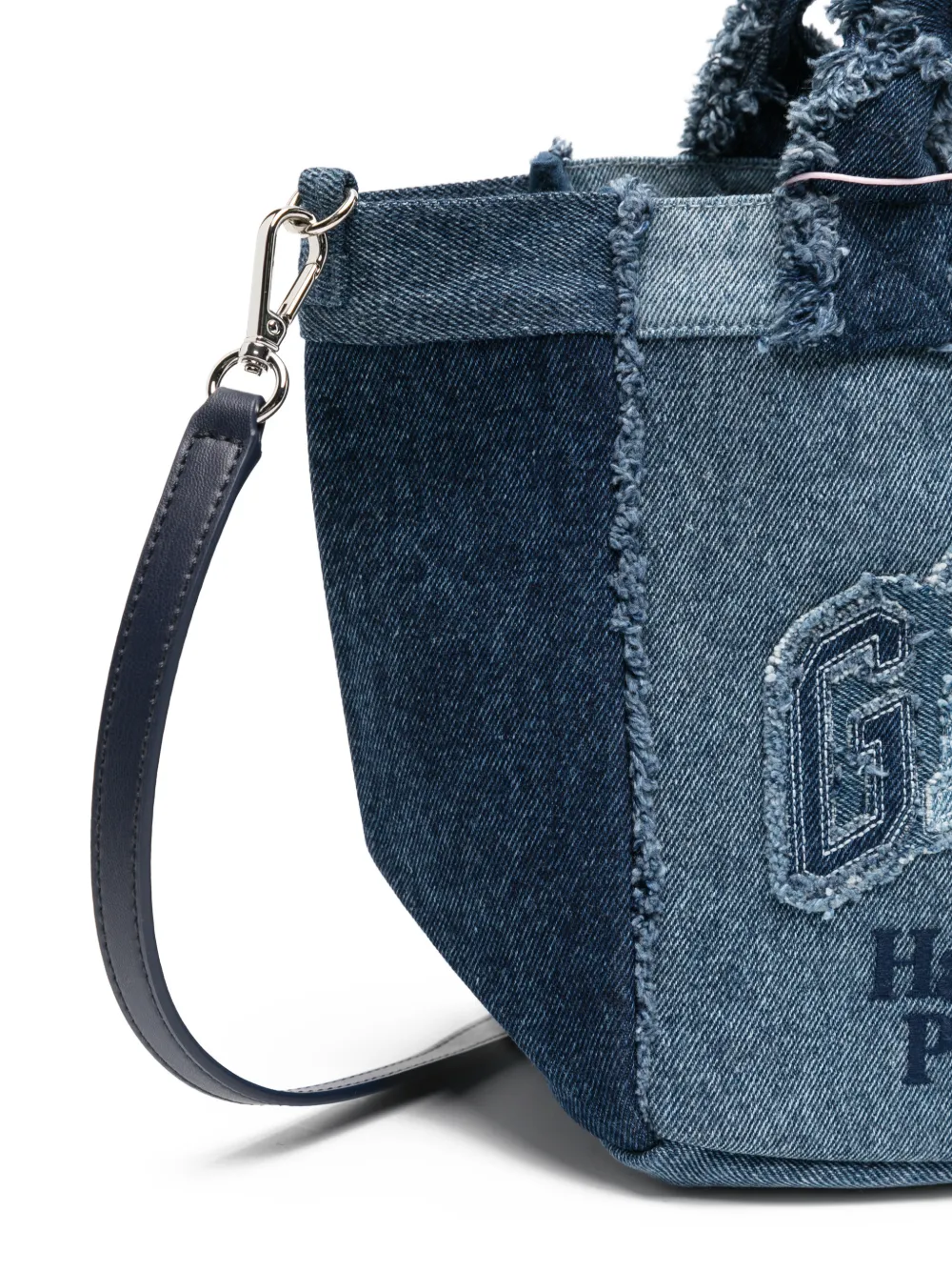 GANNI Shopper met vlakken en franje Blauw