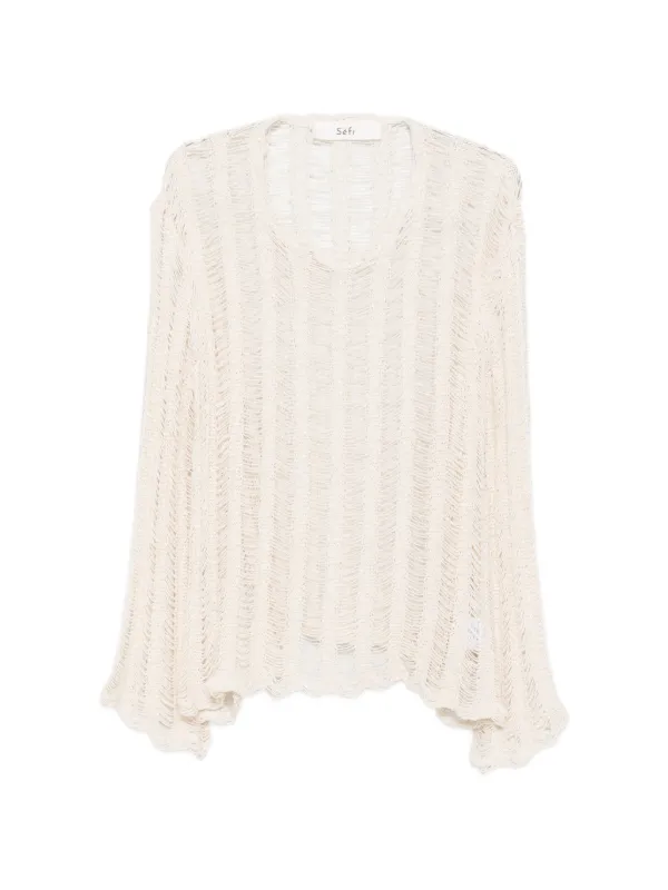 Séfr Aetas ladder-knit long-sleeve Sweater | White | FARFETCH