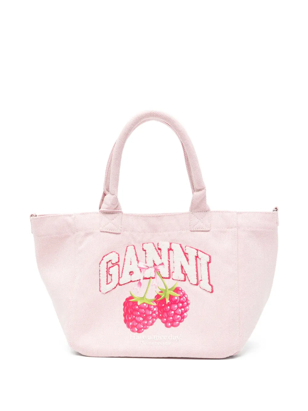 GANNI raspberry-print logo-patch tote bag - Rosa