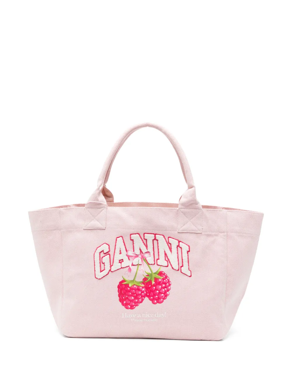 GANNI logo-patch raspberry-print tote bag - Rosa