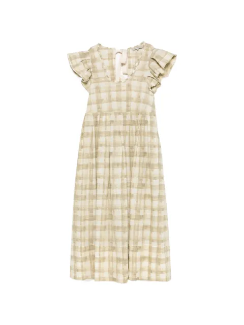 Lee Mathews check-pattern ruffled-sleeve maxi dress