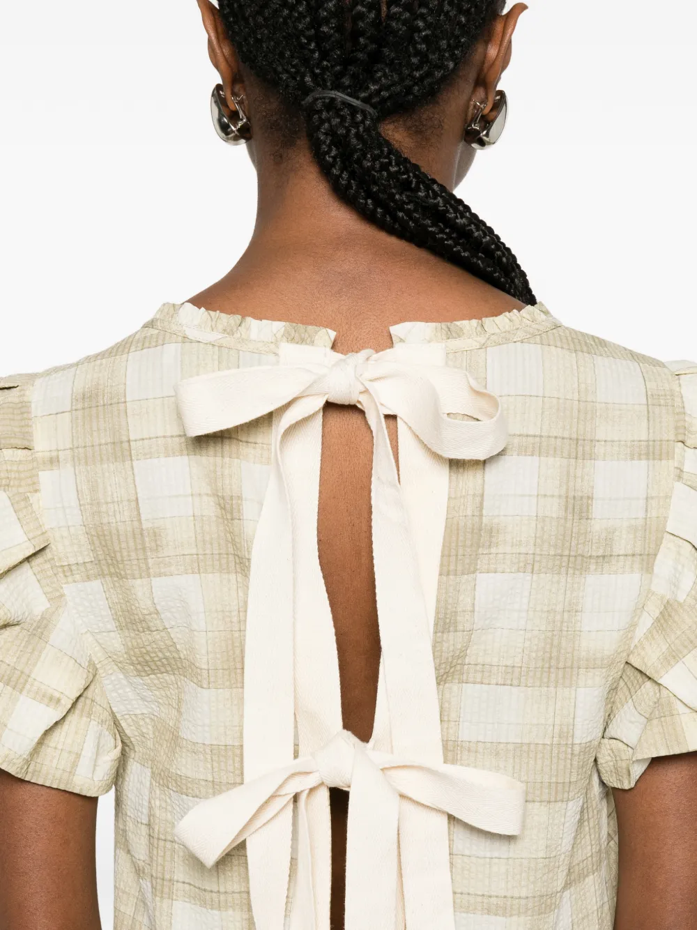 Lee Mathews Geruite maxi-jurk met ruchemouwen Groen