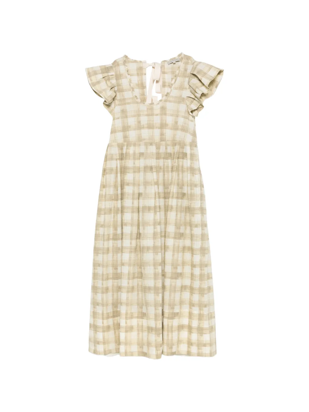 Lee Mathews check-pattern ruffled-sleeve maxi dress - Verde